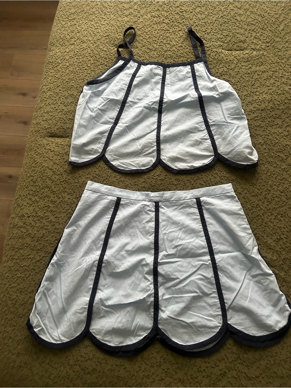 fab'rik blue Scalloped Two-Piece Skirt Set with Navy Trim
